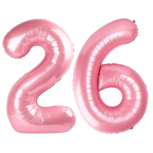 Image of Number Balloons Pearl Pink 26 Balloon 40 inch for 26 62 Birthday Decoration | Saturated Color, Large 40 in, With Straw & Hanging Hole, For Back-to-School Season, Wedding, Christmas, New Year, Anniversary