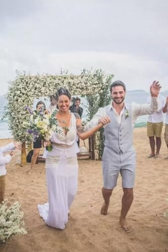 Netsky Mens Linen Suit 2 Piece Slim Fit Short Suits Lightweight Prom Tuxedo Vest and Shorts for Summer Beach Wedding4