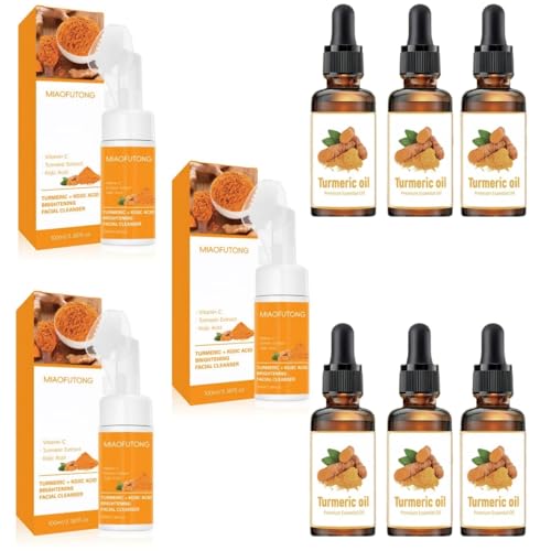 Turmeric Wash and Care Skincare Set, 3 Turmeric Facial Cleanser & 6 Turmeric Face Oil, Deep Cleansing for Face & Body Daily Skin Care Set for Men & Women,Christmas gift image 2