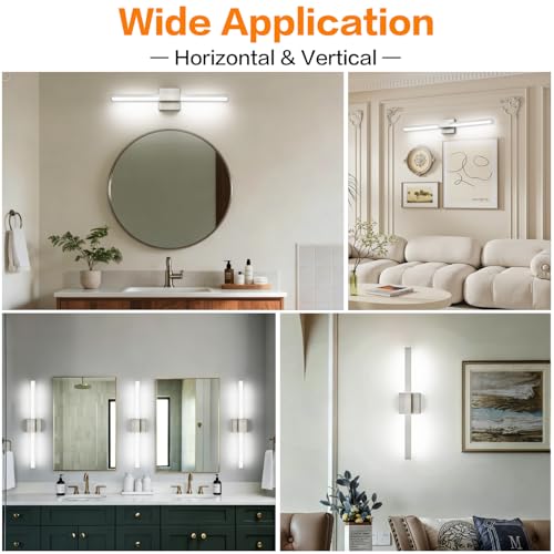 Image of SOLFART Bathroom Lights Over Mirror, 24 Inch Brushed Nickel LED Vanity Light, 5CCT Dimmable, Built-in Dimmer, 4-Way Adjustable, ETL IP44