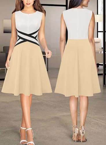 Image of VFSHOW Womens Front Zipper Work Business A-Line Dress Elegant Professional Office Career Church Fit and Flare Skater Dresses