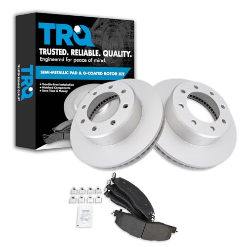 TRQ Front Brake Pad & Rotor Kit Brake Pads Brake Rotor Semi-Metallic Premium G-Coated Compatible with 2009-2010 Dodge Ram 2500 Ram 3500 2012 Ram 1500 2011-2018 2500 3500