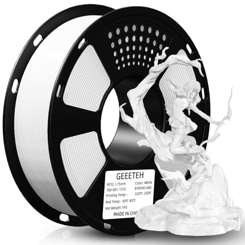 GEEETECH Filamento PETG 1.75mm 1kg Impresora 3D Filamento, Precisión Dimensional +/- 0.02 mm, PETG Blanco