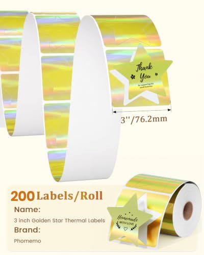 Image of Phomemo 3 inch Golden Star Thermal Labels, 200Pcs