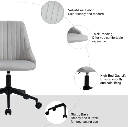 BASETBL Home Office Desk Chair Armless Wheels Vanity Chairs Height Adjustable Low Back Rolling Computer Chair Twill Upholstered Task Chair Modern Linen Fabric Swivel Dining Living Chair Gray