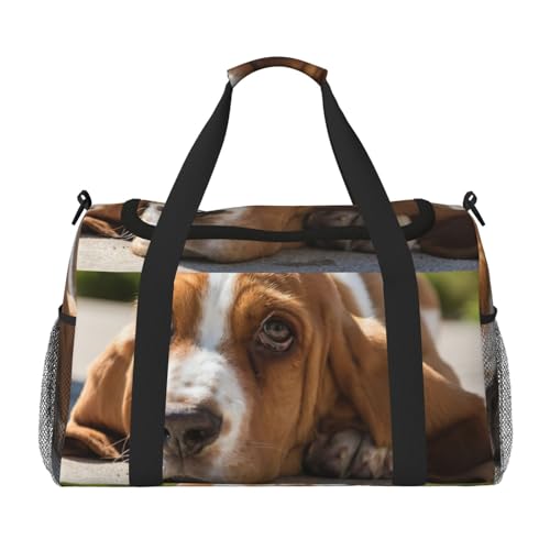 Sacs de voyage imprimés basset pour femmes avec grand compartiment noir