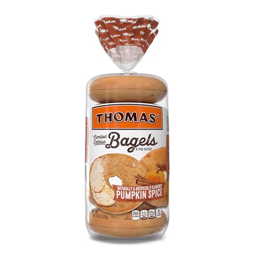 Thomas' Pumpkin Spice Bagels, 6 count, (3.17 oz each), Bagels, Naturally and Artificially Flavored, 19 oz Bag