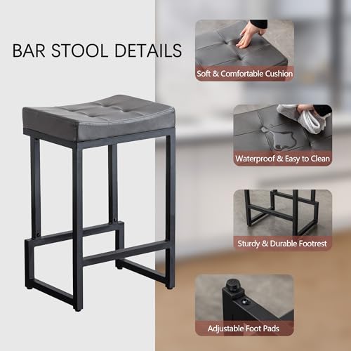 Bar-Stools-Set-of-4-24-Counter-Height-Bar-Stools-Faux-Leather-Barstools-for-Kitchen-Island-Backless-Saddle-Stools-with-Metal-Legs-Grey-4PCS-24-Counter-Stools Bar Stools Set of 4 24 Counter Height Bar Stools Faux Leather Barstools for Kitchen Island Backless Saddle Stools with Metal Legs Grey 4PCS 24 Counter Stools