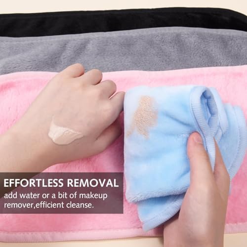 Luxiremi 4Pack Make-up Entferner Tuch, 40 * 20 cm Flanell Gesicht Tuch Gesichtswischer für empfindliche Haut Make-up entfernen (schwarz+rosa+blau+grau)