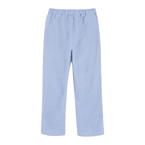 Womens Striped Linen Pants Summer Casual Straight Leg Cropped Pants Comfy High Waisted Trousers with Pockets 20254