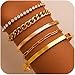 AamAccess Gold Bracelets for Women Trendy, 14K Gold Plated Stackable Adjustable Charm Paperclip Chain Cuban Link Layered Waterproof Jewelry Bracelet Set Gift (Fashion Decor 5)