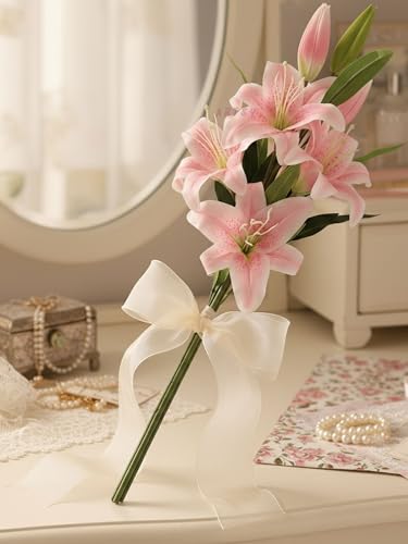 Image of ARTSY Artificial Flowers for Decoration Lily Flower Bunch for vase /Pot, Long Size Stick stem, Home /Office Decor, Gift, Artificial Plant, Craft, Without Vase, 100 cm Height, 1 piece, babypink