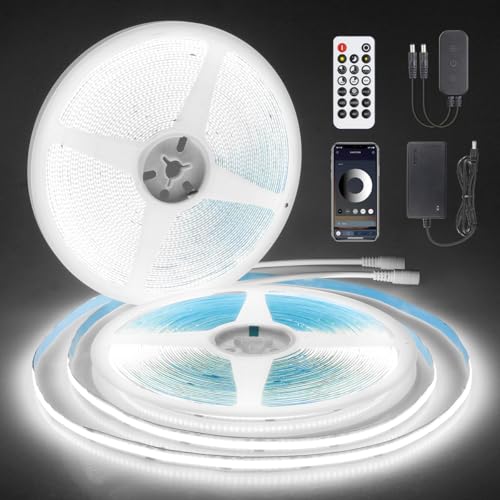 Image of Aclorol 24V LED Strip Lights 100FT Cold White 6000K COB Tape Light | 2 Rolls of 50FT, Dimmable LED Strip Lights for Bedroom with Power Supply and Remote, Flexible and Cuttable, CRI85+, 320LEDs /M