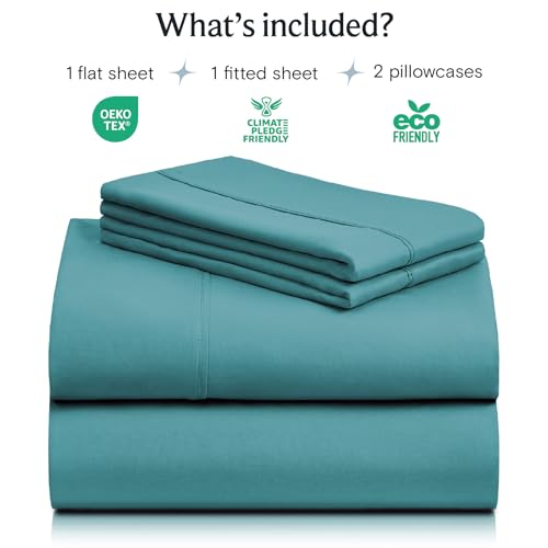 Image of LuxClub 4 PC Queen Sheet Set, Breathable Luxury Bed Sheets, Deep Pockets 18 inch Wrinkle Free Cooling Sheets Machine Washable Hotel Bedding Silky Soft - Teal Queen