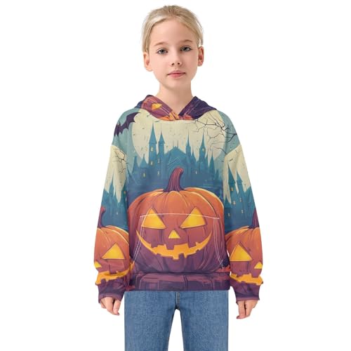 GuoChe Sudaderas con capucha y bolsillos para niños y niñas, de 4 a 14 años, Fiesta de Halloween, 13-14 años