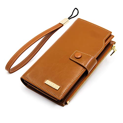 Andoilt Women's Rfid Blocking Large Capacity Luxury Wax Genuine Leather Clutch Wallet Card Holder Organizer Ladies Purse Cell Phone Handbag Brown #TOP3