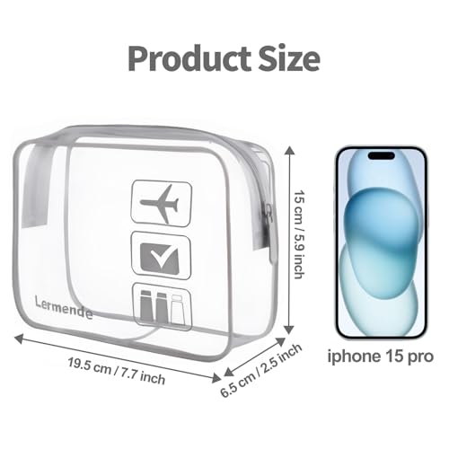 Image of Lermende Clear Toiletry Bag TSA Approved Travel Carry On Airport Airline Compliant Bag Quart Sized 3-1-1 Kit Luggage Pouch (5Grey)