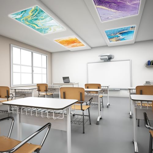 8 Pcs Fluorescent Light Covers with 80 Magnets Decorative for Classroom Ceiling Lights 4 x 2 Feet Magnetic Light Covers Filter Easy Install for Office Hospital & Home Drop Ceiling Supplies (Fluid Art) by Wiooffen - Used condition - Image 7