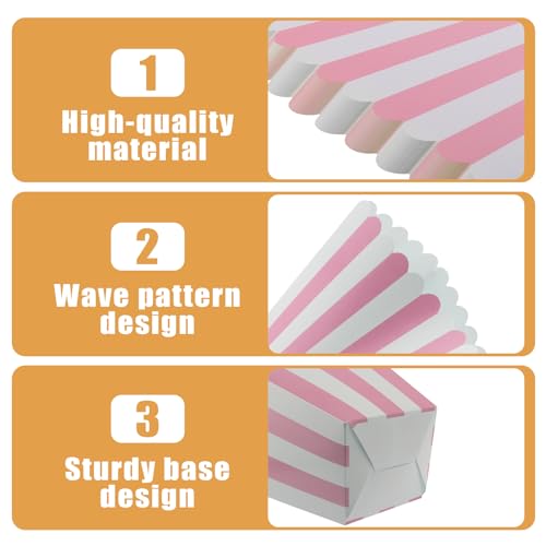 Image of 50 Pcs Pink Popcorn Boxes Mini Paper Popcorn Box Cardboard Container for Party Disposable Snack Candy for Movie Nights Birthday Wedding (Pink,White)