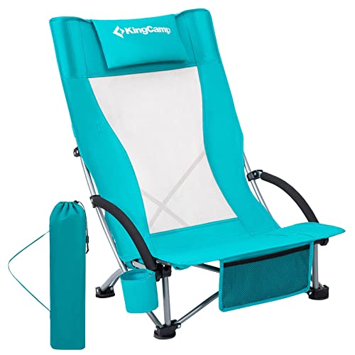 Kingcamp Folding Beach Chair For Adults High Back Lightweight Portable Backpack Chair With Cup Holder Pocket Headrest Carry Bag For Outdoor Camping Sand Concert Lawn Festival Sports, Cyan #TOP2