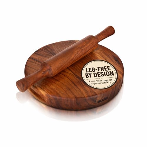 Image of Alda Acacia Wood Chakla Belan Set 10 Inch | Wooden Roti Rolling Board & Belan | Rolling Pin Set for Chapati, Paratha, Puri, Pizza & Baking Dough | Durable Kitchen Essential