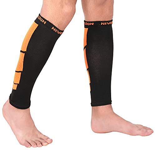 Image of NEVER LOSE Calf Compression Sleeves for Men & Women, Unisex. Shin Splint Leg Sleeves. Graduated Compression for Calf Strains, Shin Splints and Varicose Veins,Recovery & Prevention