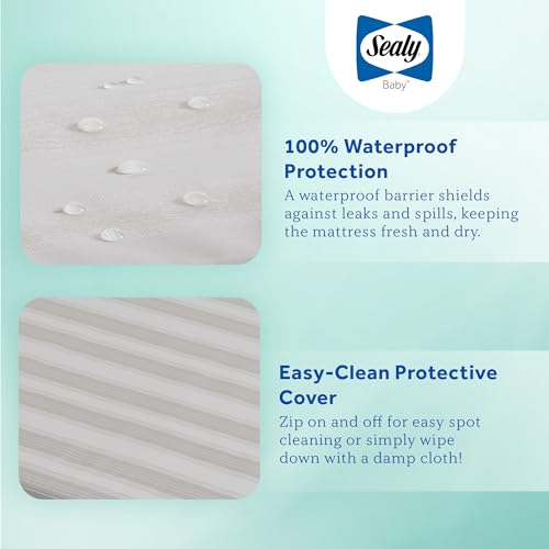 Image of Sealy Baby Butterfly Crib Mattress plus Toddler Bed Fit, Premium American Foam, Washable Easy to Clean Zip Off Cover, GREENGUARD Gold Certified, Safety & Quality Tested, Made in USA, 52 inchX28 inch - Stripes