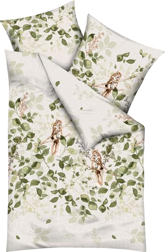 Kaeppel Bettwäsche Eichkätzchen Feinbiber Oliv Größe 1x 135x200 cm + 1x...