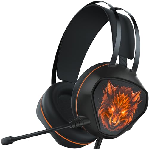 Image of Gaming Headset for Xbox Series X /S, Xbox One, PS5, PS4, PC with 7.1 Surround Sound, Wired Gaming Headphone with Noise Cancelling Mic, Dynamic RGB Light for Xbox Controller, Switch (Black Orange)