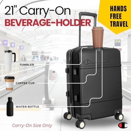 Champion 3-Piece Luggage Set - 21” 25” 29” Hardshell Suitcases with 8 Spinner Wheels - Expandable Carry-On & Checked Luggage - Durable ABS Material - Travel Bags - Airline Approved - True Black3