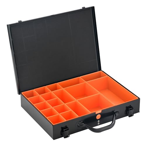 ALUBOX Sortimentsbox Kleinteilekoffer Stahlblech pulverbeschichtet mit 18 Einsatzkästen - 40 x 28 x 7 cm - schwarz