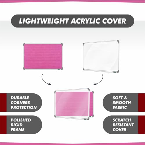 Image of YAJNAS 4X5 Feet Premium Material Pink Designed Notice Board with Acrylic Door /Soft Board /Bulletin Board /Pin-up Display Board for Study Room, Office, School & HOM