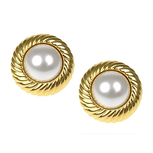 Kenneth Jay Lane Pearl Button Clip Earrings With Gold Rim (Polished Gold Twist Rim) #TOP5