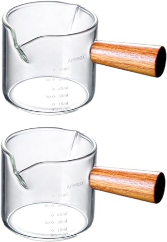 Review de Taza medidora para café para comprar online. 37 2 Tazas Medidoras De Espresso Resistentes Con Mango De Madera, Tazas Medidoras Para Café, Tazas De Cristal, Herramientas De Modulación