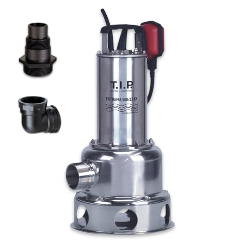 T.I.P. Extrema 500/13 Pro Pompe d'Eau Submersible Robuste Débit de 30000 l/h Thermorésistant Jusqu'à 50 °C Hauteur de Refoulement 14 mètres en Inox et...