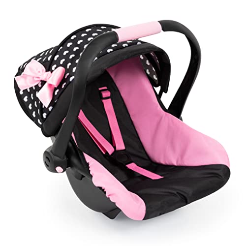 Bayer Design Dolls: Deluxe Car Seat: Hearts Black & Pink - Pretend Play Accessory for Dolls/Plushes Up to 18", Ages 3+, Large