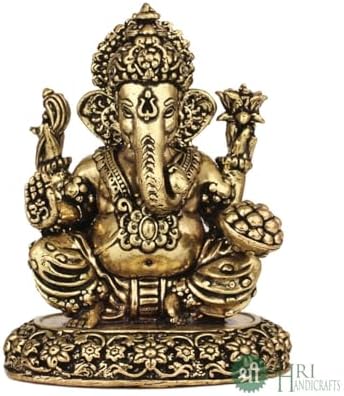 INDICAST Brass Ganesha Idol for Good Luck & Worship | 3" Ganpati Hindu God St...