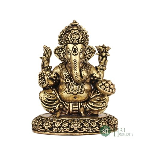 INDICAST Brass Ganesha Idol for Good Luck & Worship | 3" Ganpati Hindu God Statue Figurine Perfect for Decoration Puja & Gifting Purpose Sculpture (Weight_150gm)