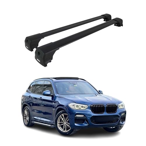 Barre portapacchi portapacchi compatibili con BMW X3 G01 2017-2024 in alluminio, 75 kg, colore nero, 2 pezzi, barre chiuse per portabici, box da tetto, portasci con serratura