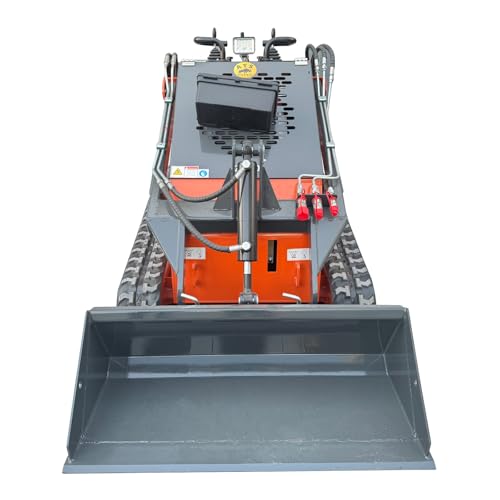 Mini Triangular Track Skid SteerT460 with 43.8 inch Bucket 23HP Multifunction Stand-On Crawler Skid Steer Machine Hydraulic Drive Compact Track Loader - in USA Stoc (Orange red)