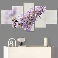 SIGNWIN 5 Panel Canvas Wall Art Purple Petal for Home Decorations Ready to Hang - 60