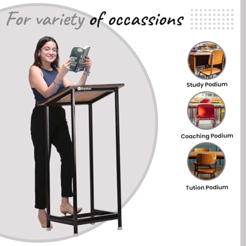 Image of Teachers /podium /portable durable lecture stand of cast iron support frame with powder coated paint and wooden top (Blue, With Four Pipe Support)