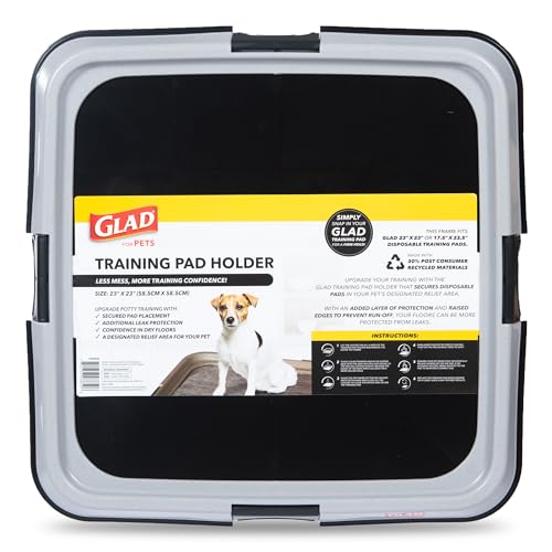 Glad for Pets Puppy Potty Training Pad Holder for Disposable Pads - Puppy Potty Tray Dog Potty Training Tools for Indoor Pee Pad Station Potty for Dogs - Fits 23 x 23 or 17.5 x 23.5 Pads