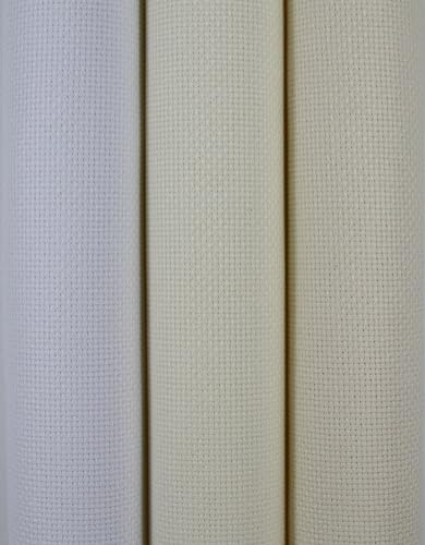 Image of KCS 3 pc of 15 inch x 18 inch(38cmx45cm) Counted Cross Stitch Cotton Aida Cloth Needlework Rolled Fabric Box,16CT,White+Antique White+Cream