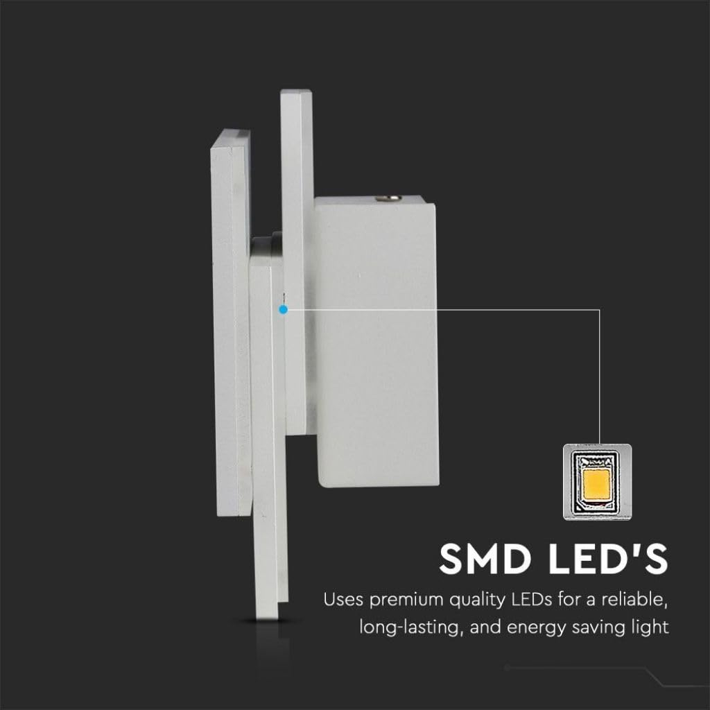 V-TAC 9 W dekoracyjna kwadratowa lampa ścienna LED – obudowa z odlewu ciśnieniowego – kompatybilna z czujnikami, piękna nowoczesna lampa do salonu, sypialni, biura, recepcja 3000 K ciepła biel