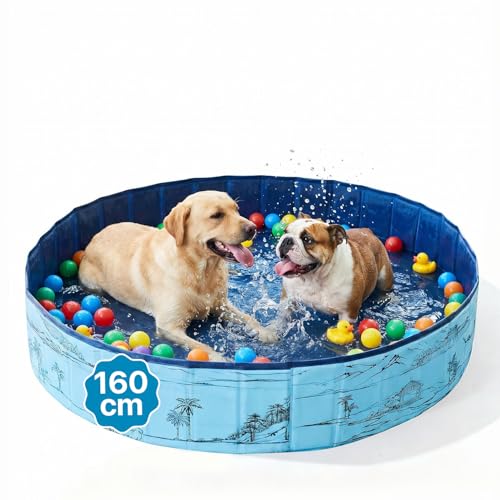 JEASONG Foldable Paddling Pool for Dogs Thickened Anti-Scratch PVC Garden Dog Bath Swimming Pool Non-Slip Outdoor Summer Water Play Pool for Dog Small Medium Large Dog Pool (160x30cm)