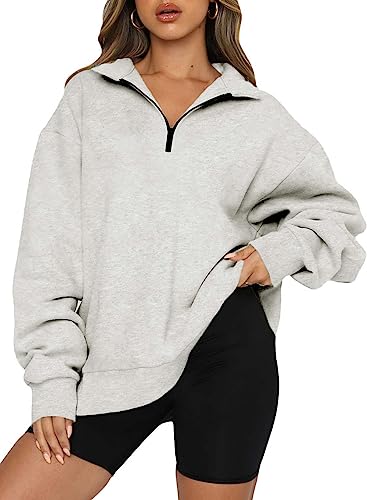 Dokotoo Sweatshirt Damen Basic Reißverschluss Pullover Loose Einfarbig...