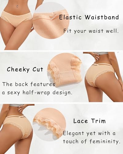 Image of ALL OF ME Women Cotton Underwear Sexy Criss Cross Lace Trim Low Rise Cheeky Bikini Panties 6 Pack