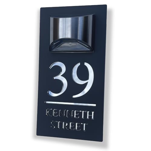 House Numbers Plaques With Solar Light House Numbers Door Signs House Signs Plaques For Wall Name For Outside 3D Laser Cut (Matt Grey & Silver Modern Text)