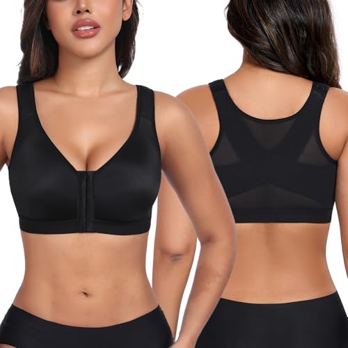 Image of HACI Women's Front Closure Posture Bra Full Coverage Back Support Everyday Wireless Comfy Unpadded Cup